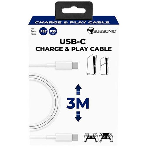 Cabo Usb-C Subsonic para PS5 PS5 Slim | 3 m | Branco Fashion